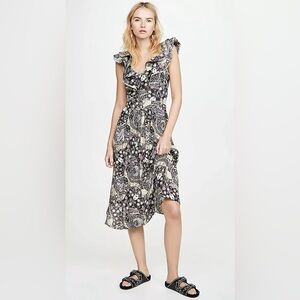 Isabel Marant Étoile Quilted Ruffle Trim Coraline Dress Flutter Sleeve Size: XS